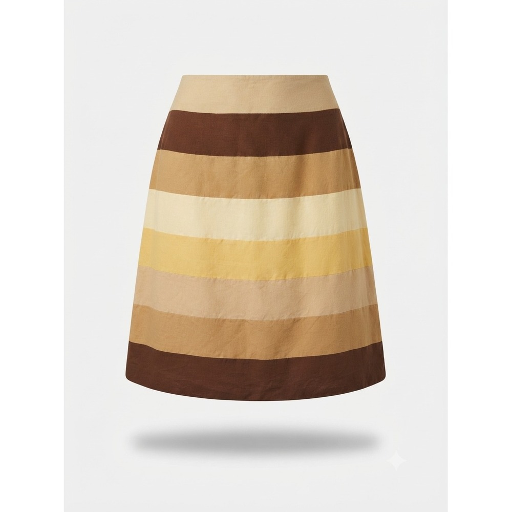 Ann Taylor Loft Striped Minimalist Linen Blend A-Line Skirt Brown Tan Yellow 12